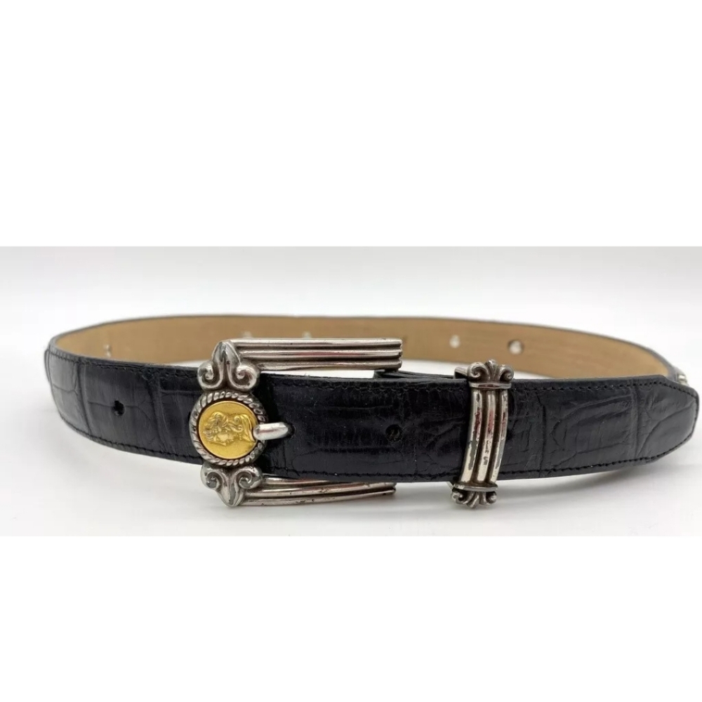 Vtg Brighton Museum Collection Leather Belt with Various Gold and Silver Accent